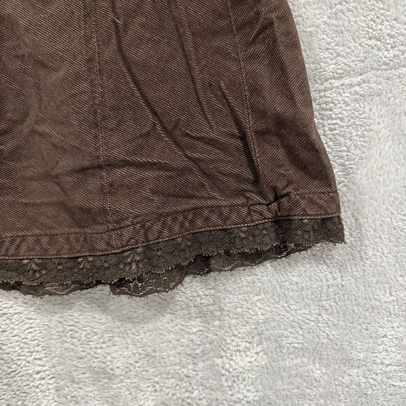 No Boundaries NOBO Skirt Juniors 5 Brown Denim Zip Mini Academia Schoolgirl - Picture 5 of 8